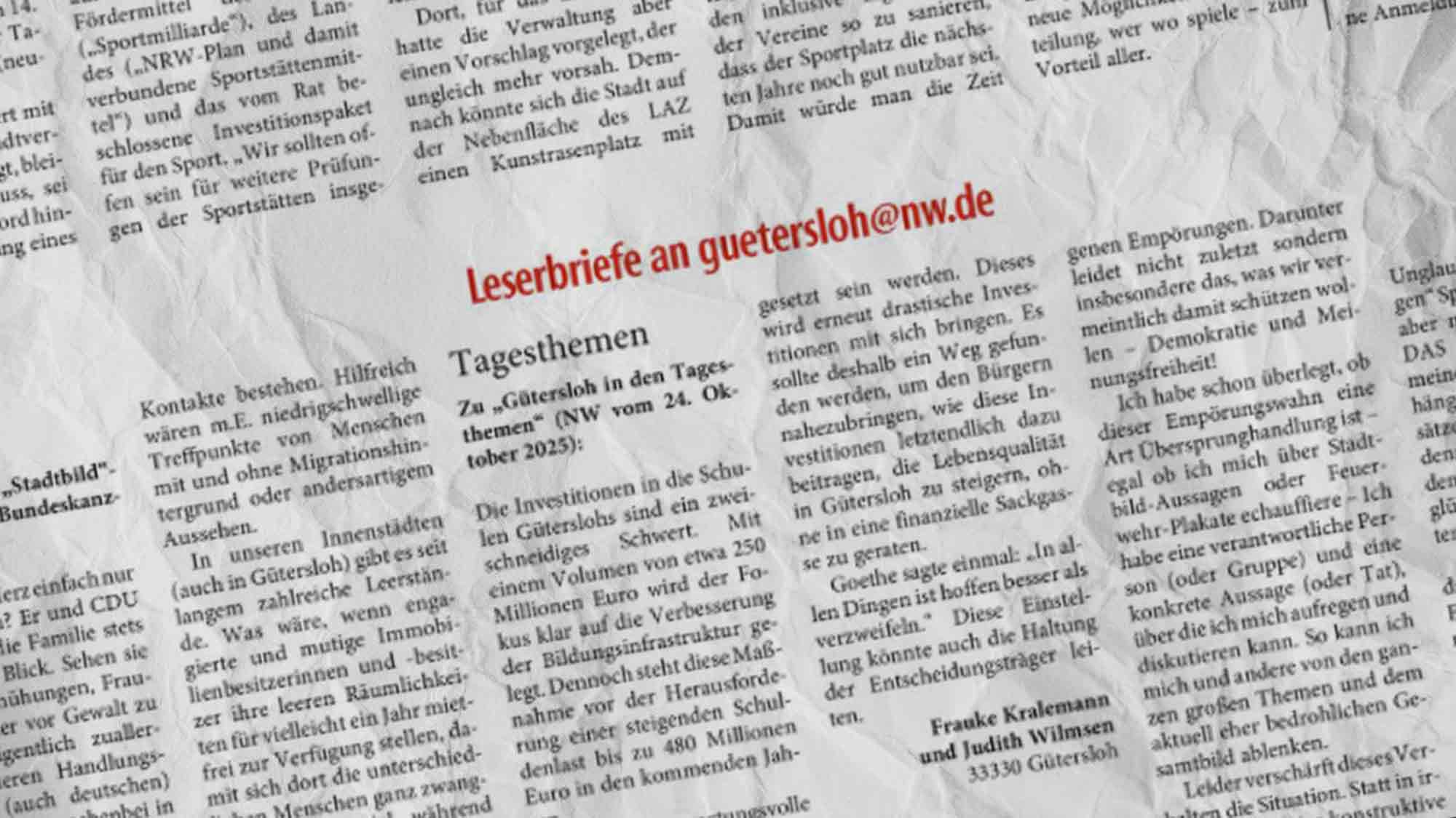 NOW Pressepiegel: Schreiberbriefe zu Leserbriefen – Schulen in Gütersloh und die »geile Feuerwehr« NOW Pressepiegel: Schreiberbriefe zu Leserbriefen – Schulen in Gütersloh und die »geile Feuerwehr«