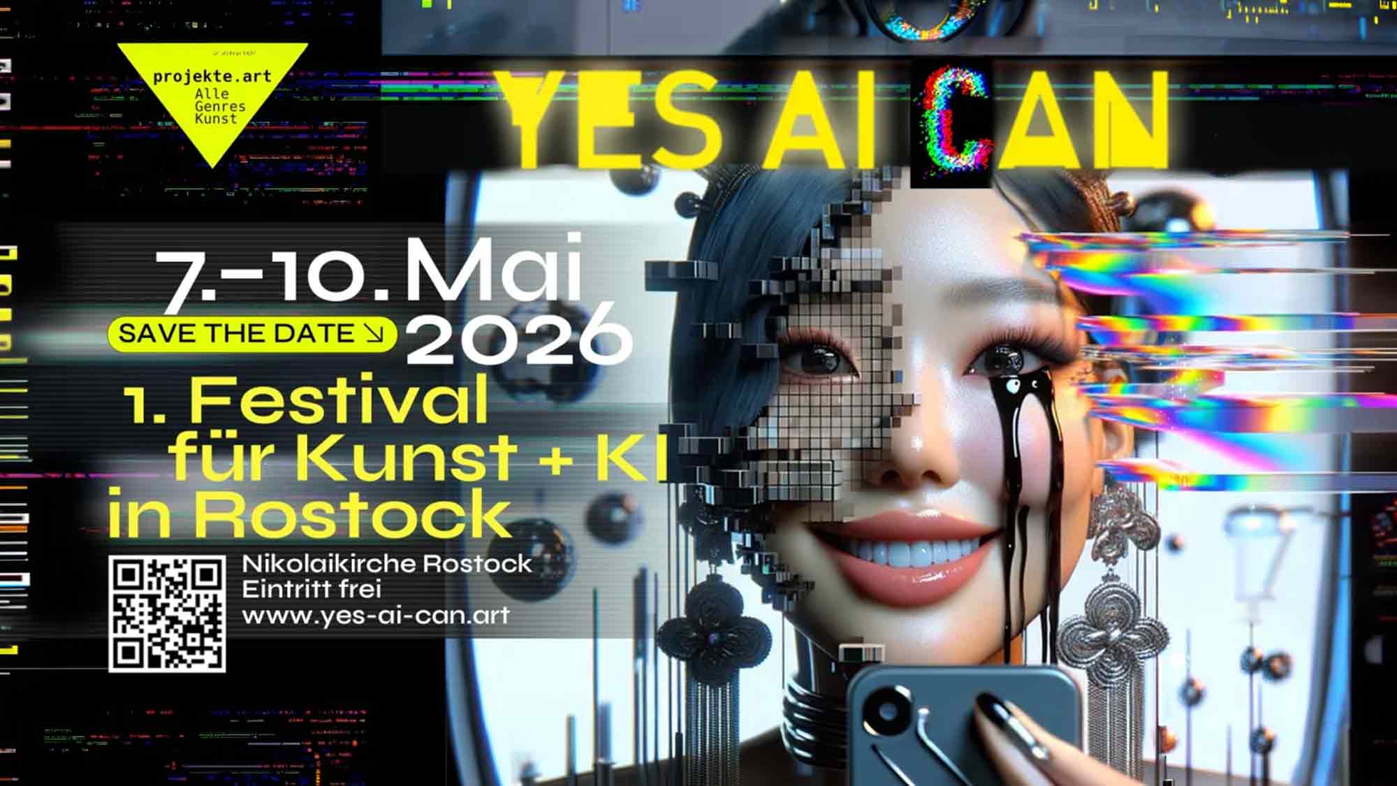 »Yes AI Can Festival«: Theresia Crone eröffnet 1. Festival für Kunst und KI in Rostock, 7. bis 10. Mai 2026 »Yes AI Can Festival«: Theresia Crone eröffnet 1. Festival für Kunst und KI in Rostock, 7. bis 10. Mai 2026